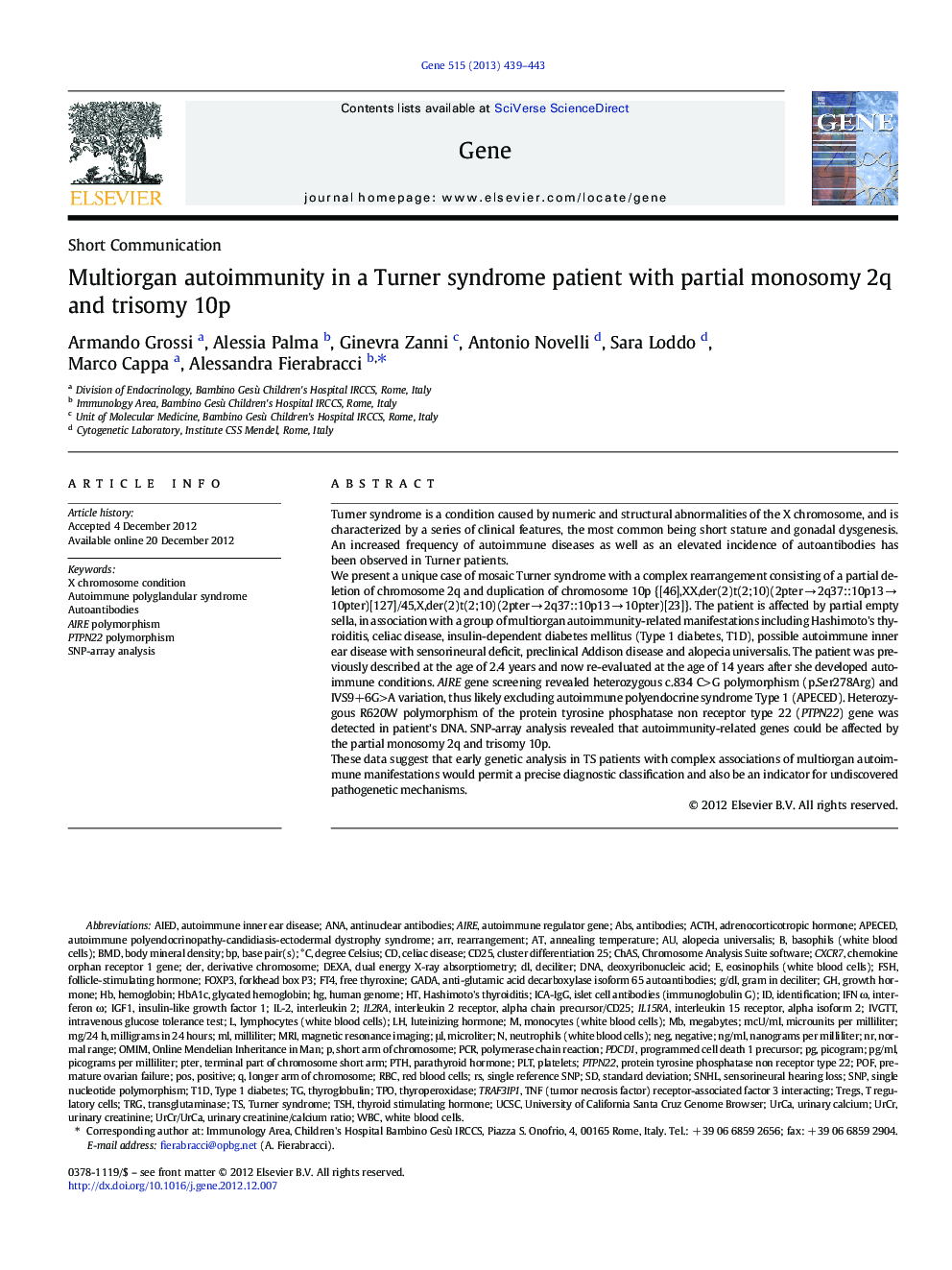 Multiorgan autoimmunity in a Turner syndrome patient with partial monosomy 2q and trisomy 10p