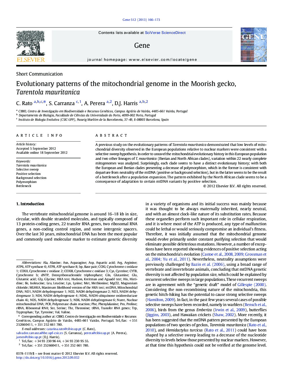 Evolutionary patterns of the mitochondrial genome in the Moorish gecko, Tarentola mauritanica