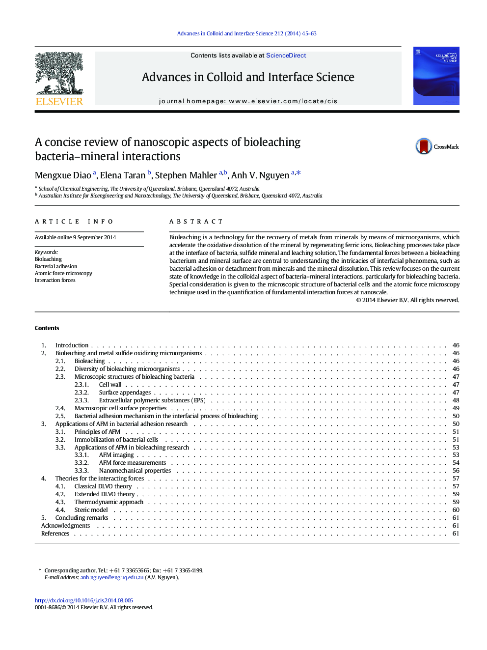 A concise review of nanoscopic aspects of bioleaching bacteria–mineral interactions