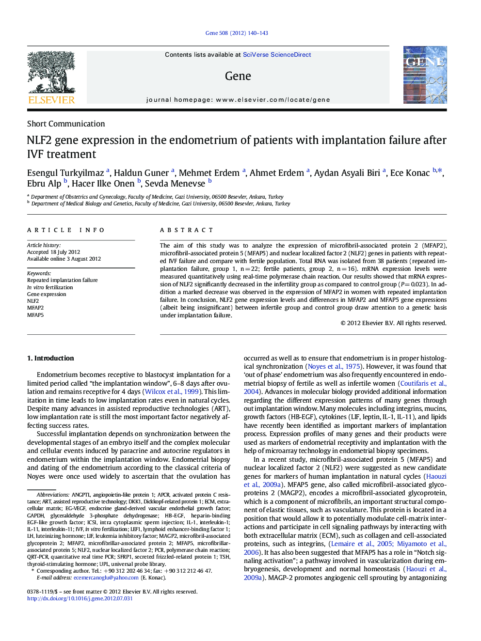 NLF2 gene expression in the endometrium of patients with implantation failure after IVF treatment