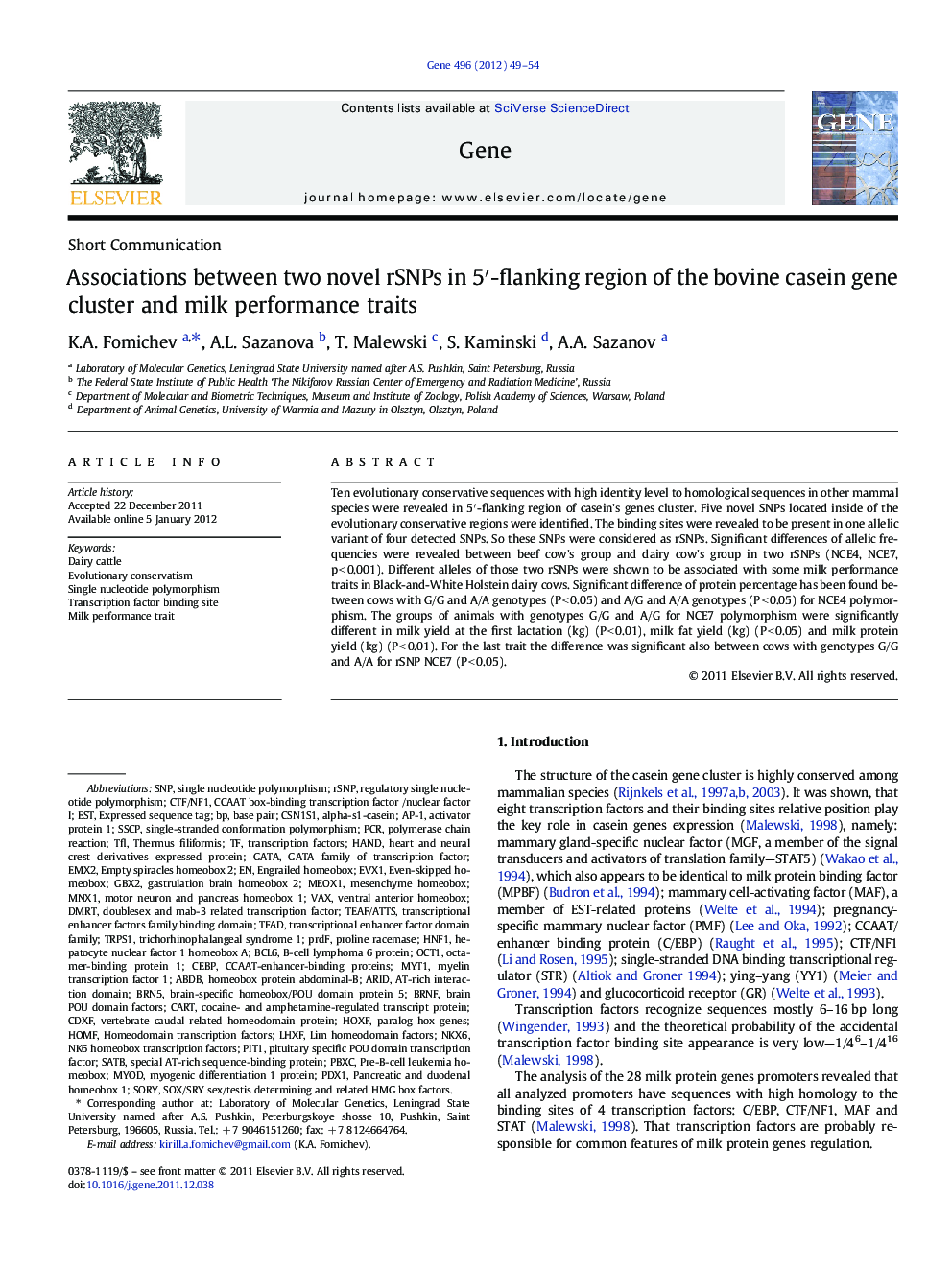 Associations between two novel rSNPs in 5â²-flanking region of the bovine casein gene cluster and milk performance traits