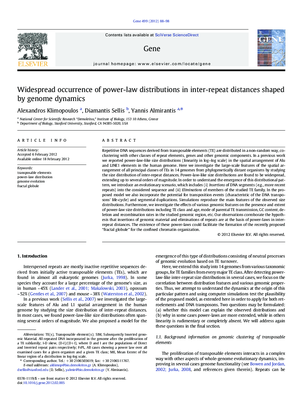 Widespread occurrence of power-law distributions in inter-repeat distances shaped by genome dynamics