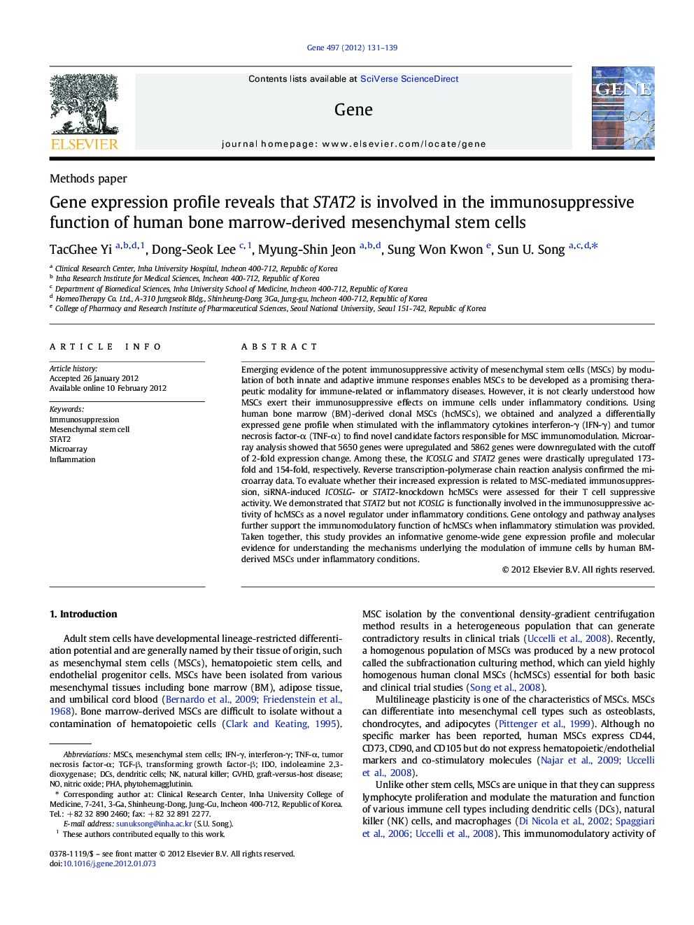 Gene expression profile reveals that STAT2 is involved in the immunosuppressive function of human bone marrow-derived mesenchymal stem cells