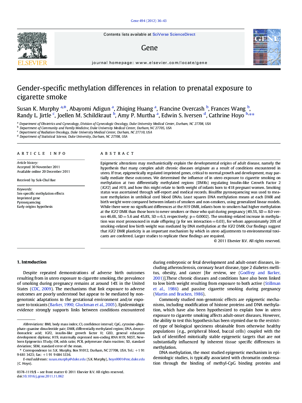 Gender-specific methylation differences in relation to prenatal exposure to cigarette smoke