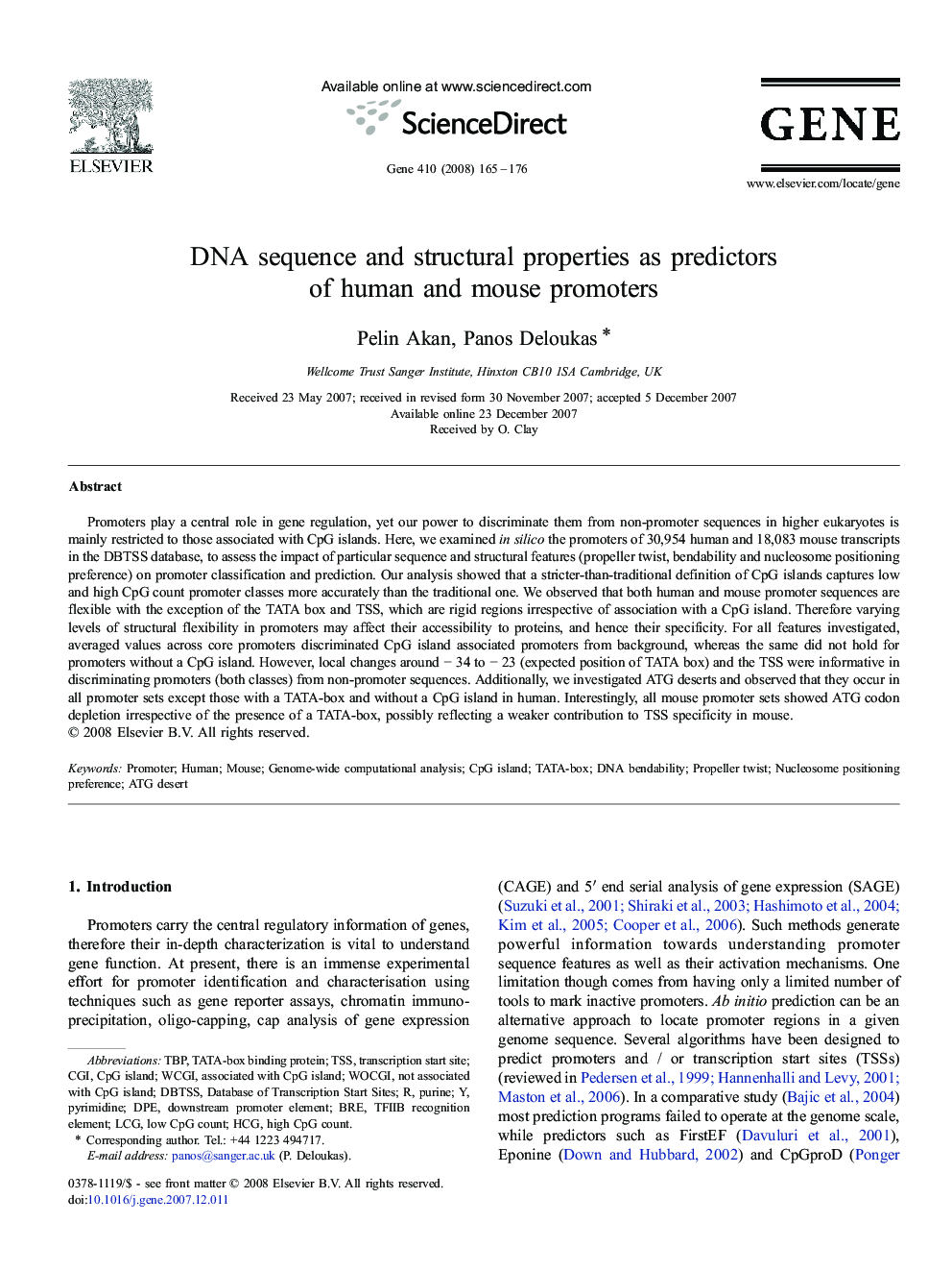 DNA sequence and structural properties as predictors of human and mouse promoters