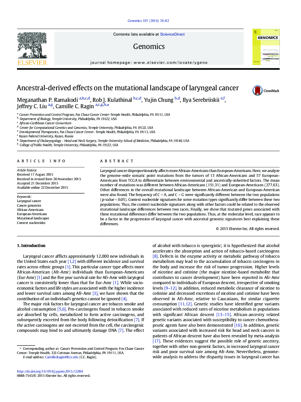 Ancestral-derived effects on the mutational landscape of laryngeal cancer