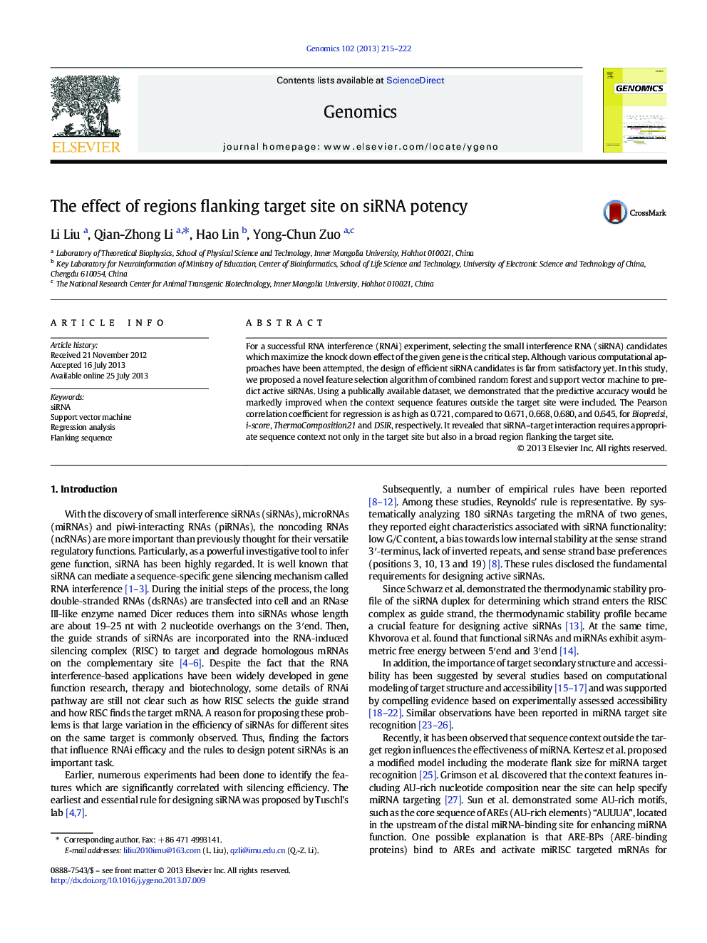 The effect of regions flanking target site on siRNA potency