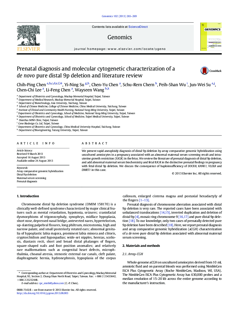 Prenatal diagnosis and molecular cytogenetic characterization of a de novo pure distal 9p deletion and literature review