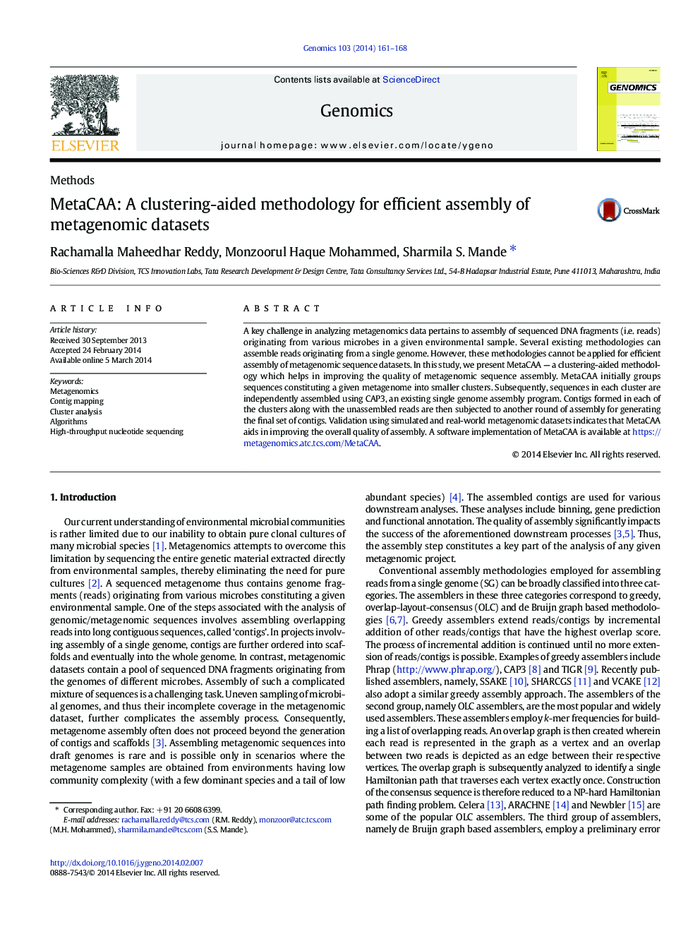 MetaCAA: A clustering-aided methodology for efficient assembly of metagenomic datasets