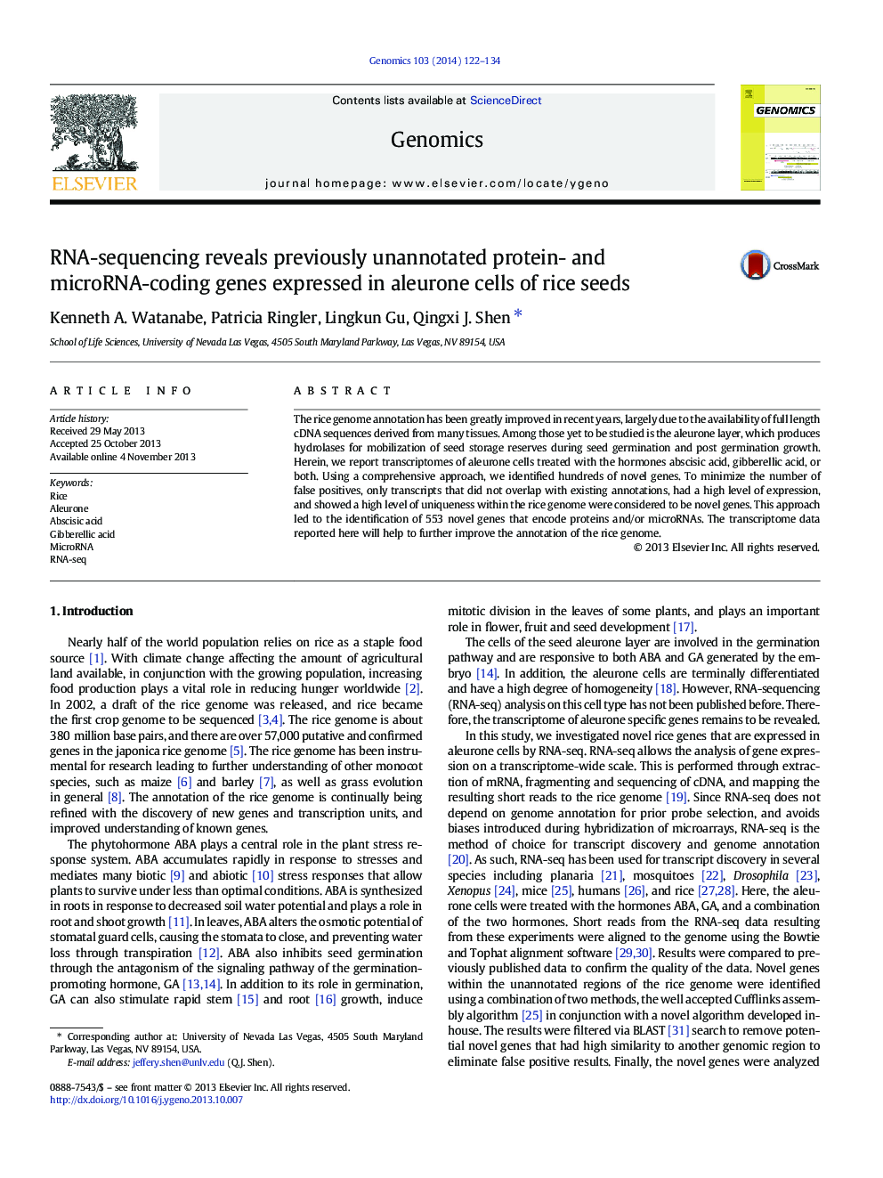 RNA-sequencing reveals previously unannotated protein- and microRNA-coding genes expressed in aleurone cells of rice seeds