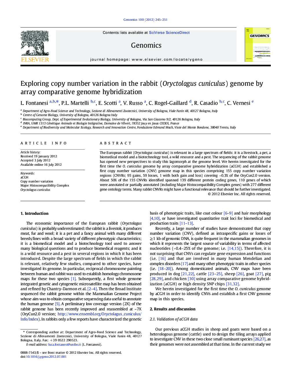 Exploring copy number variation in the rabbit (Oryctolagus cuniculus) genome by array comparative genome hybridization