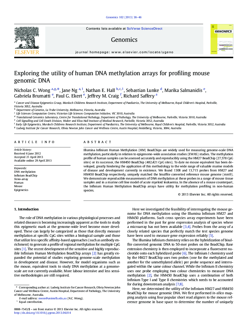 Exploring the utility of human DNA methylation arrays for profiling mouse genomic DNA