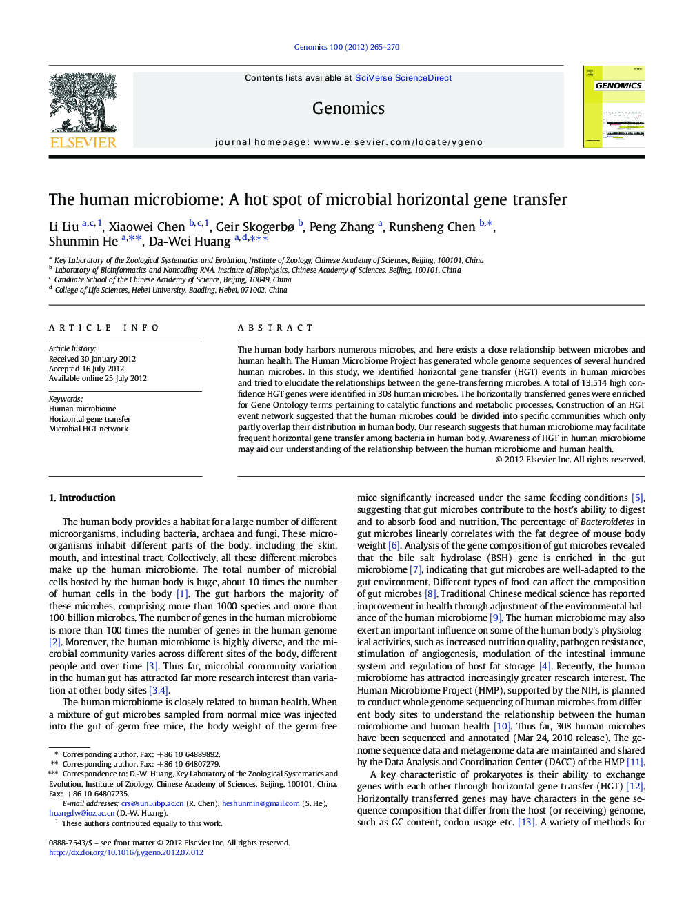 The human microbiome: A hot spot of microbial horizontal gene transfer