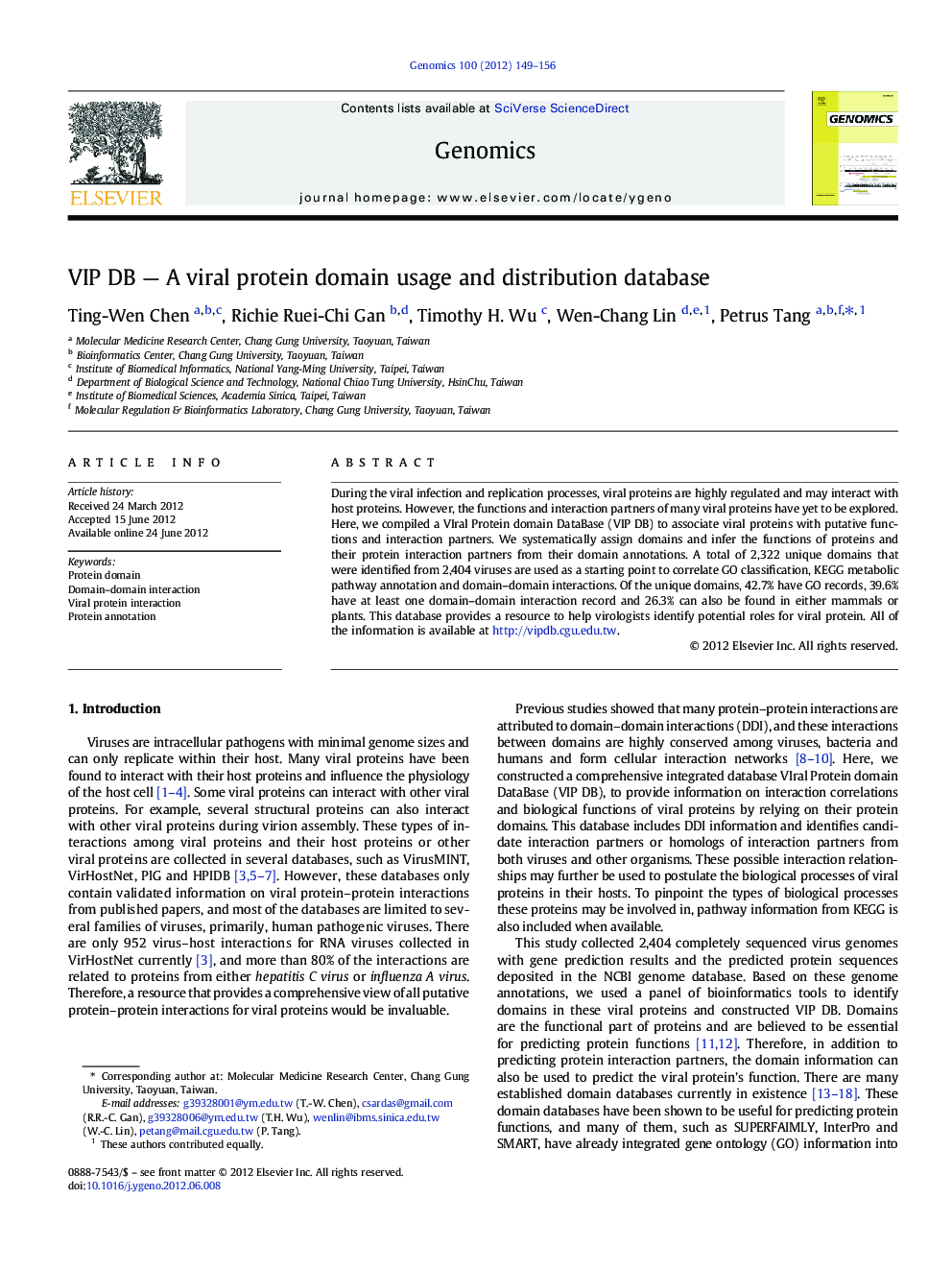 VIP DB - A viral protein domain usage and distribution database