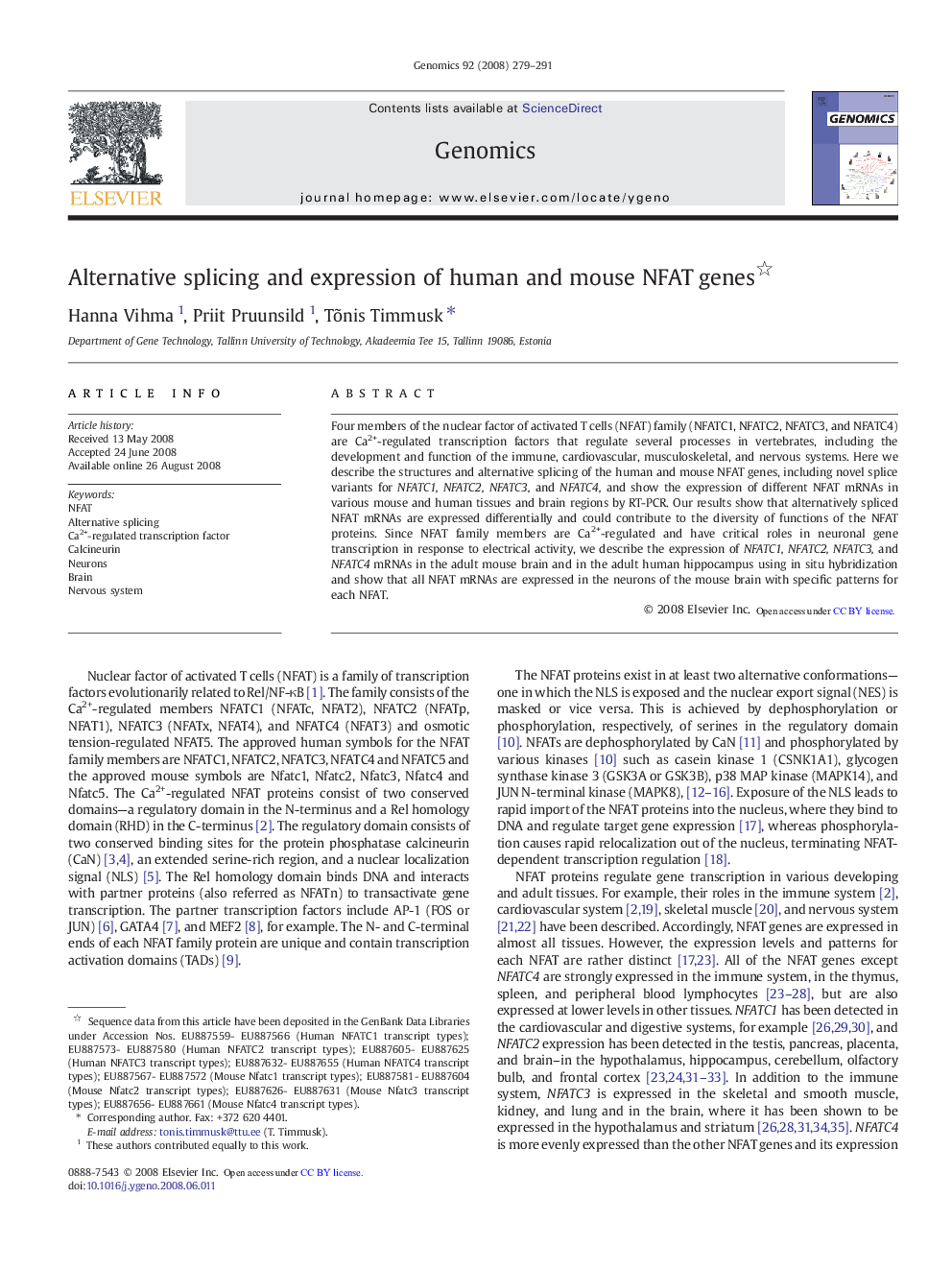 Alternative splicing and expression of human and mouse NFAT genes 