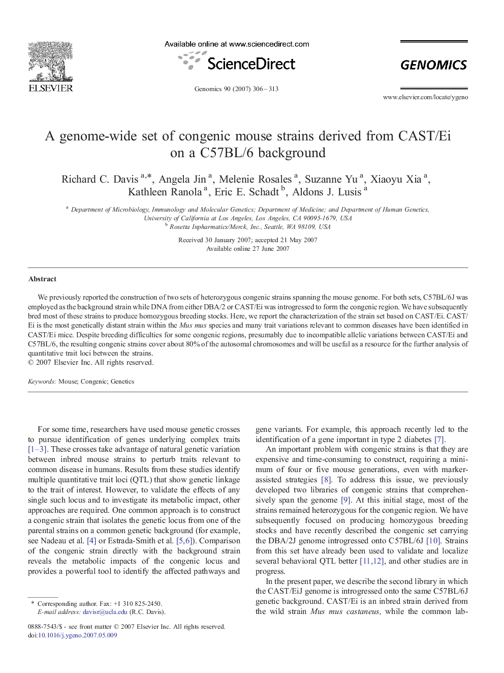 A genome-wide set of congenic mouse strains derived from CAST/Ei on a C57BL/6 background