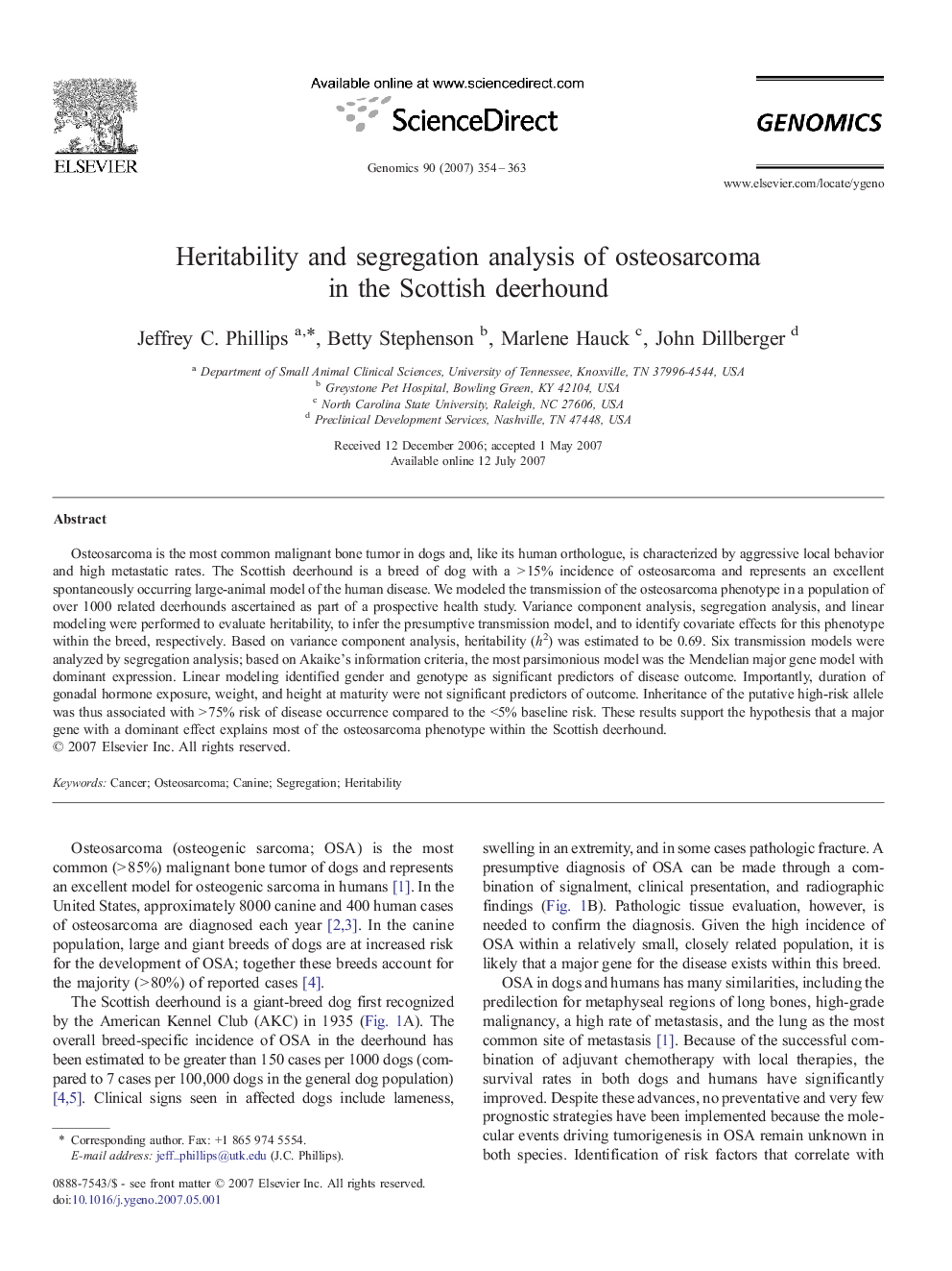 Heritability and segregation analysis of osteosarcoma in the Scottish deerhound