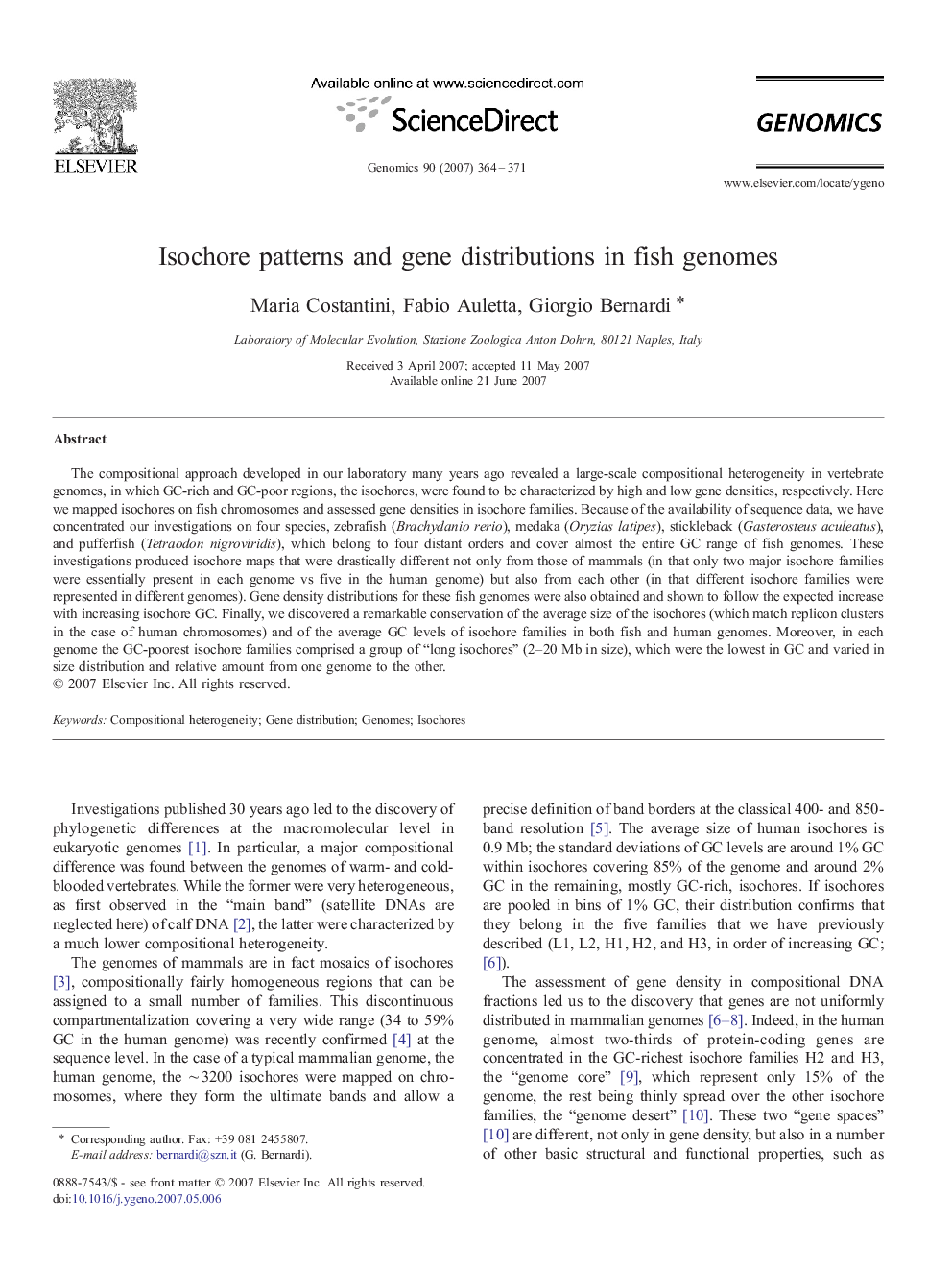 Isochore patterns and gene distributions in fish genomes