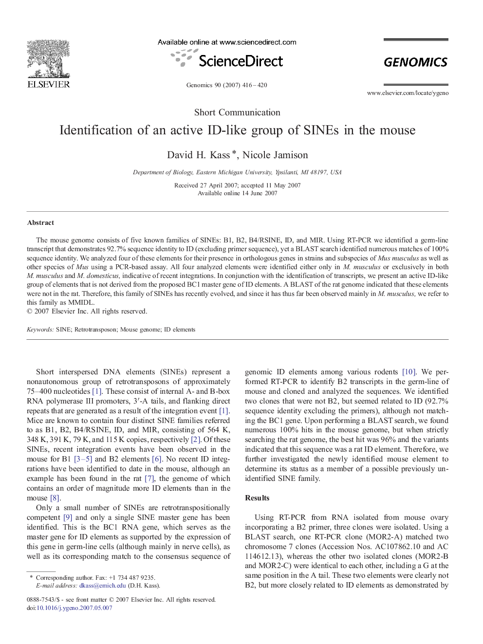 Identification of an active ID-like group of SINEs in the mouse