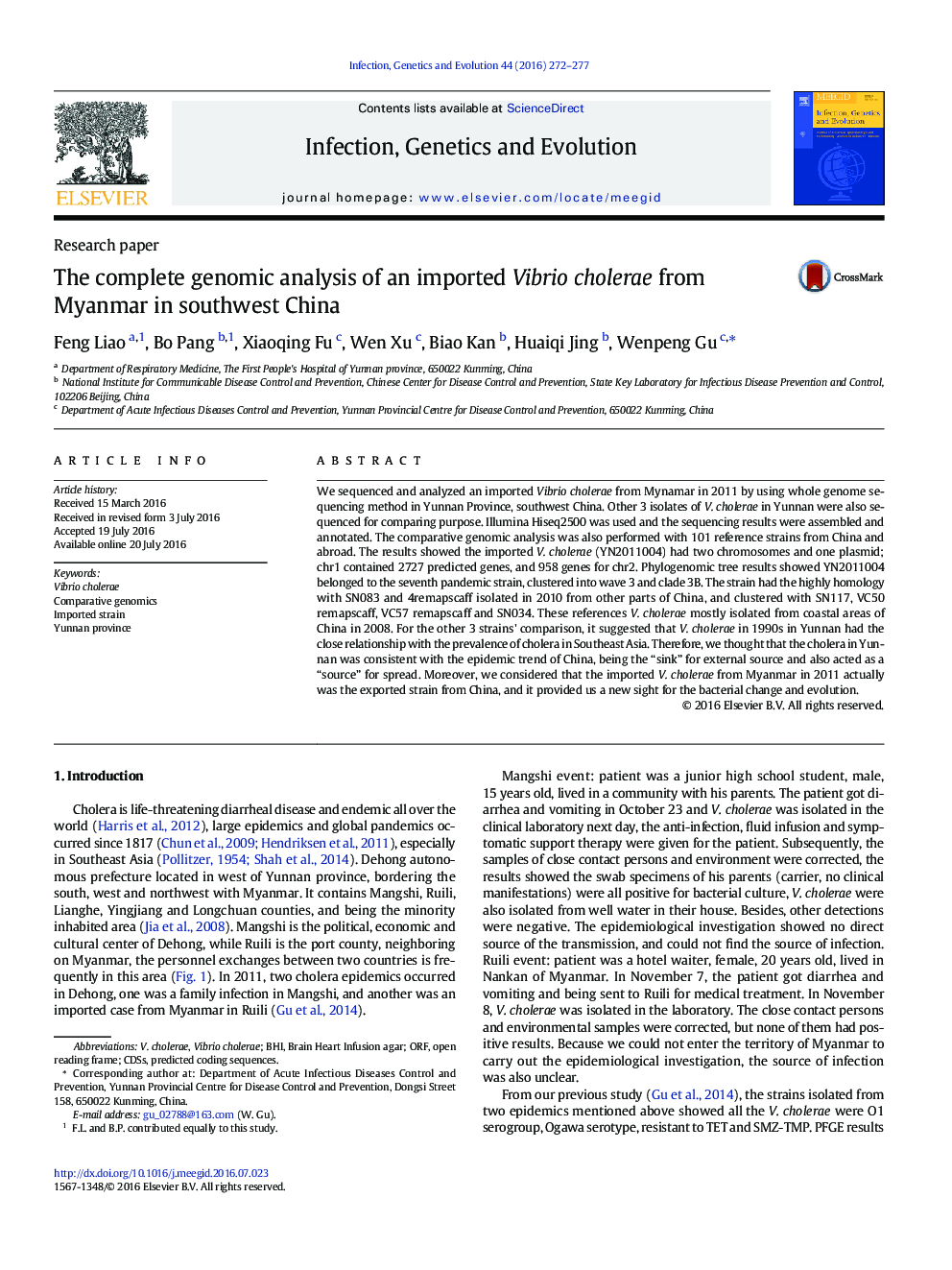 The complete genomic analysis of an imported Vibrio cholerae from Myanmar in southwest China