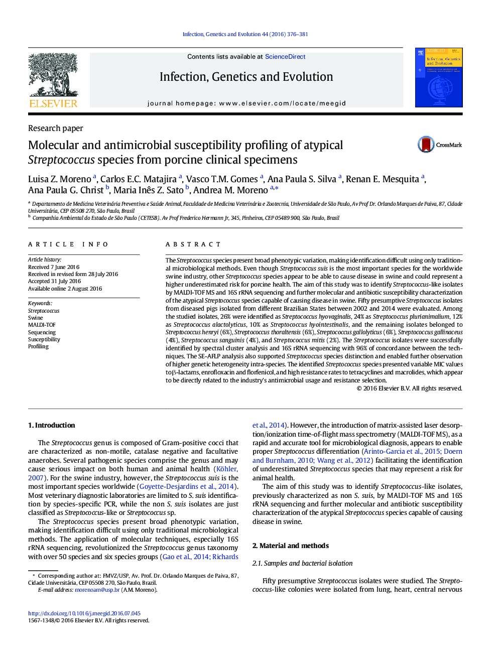 Molecular and antimicrobial susceptibility profiling of atypical Streptococcus species from porcine clinical specimens