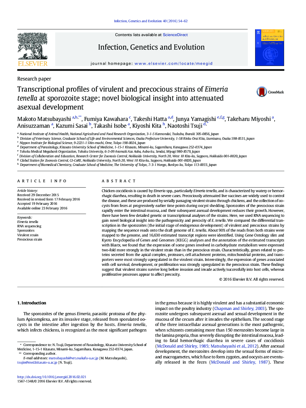 Transcriptional profiles of virulent and precocious strains of Eimeria tenella at sporozoite stage; novel biological insight into attenuated asexual development