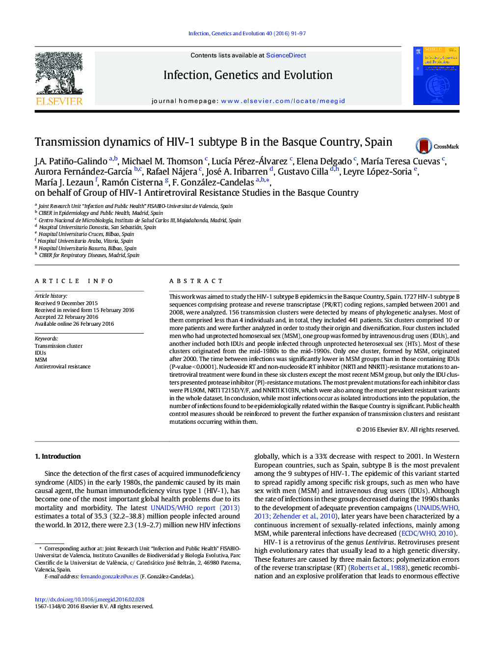 Transmission dynamics of HIV-1 subtype B in the Basque Country, Spain