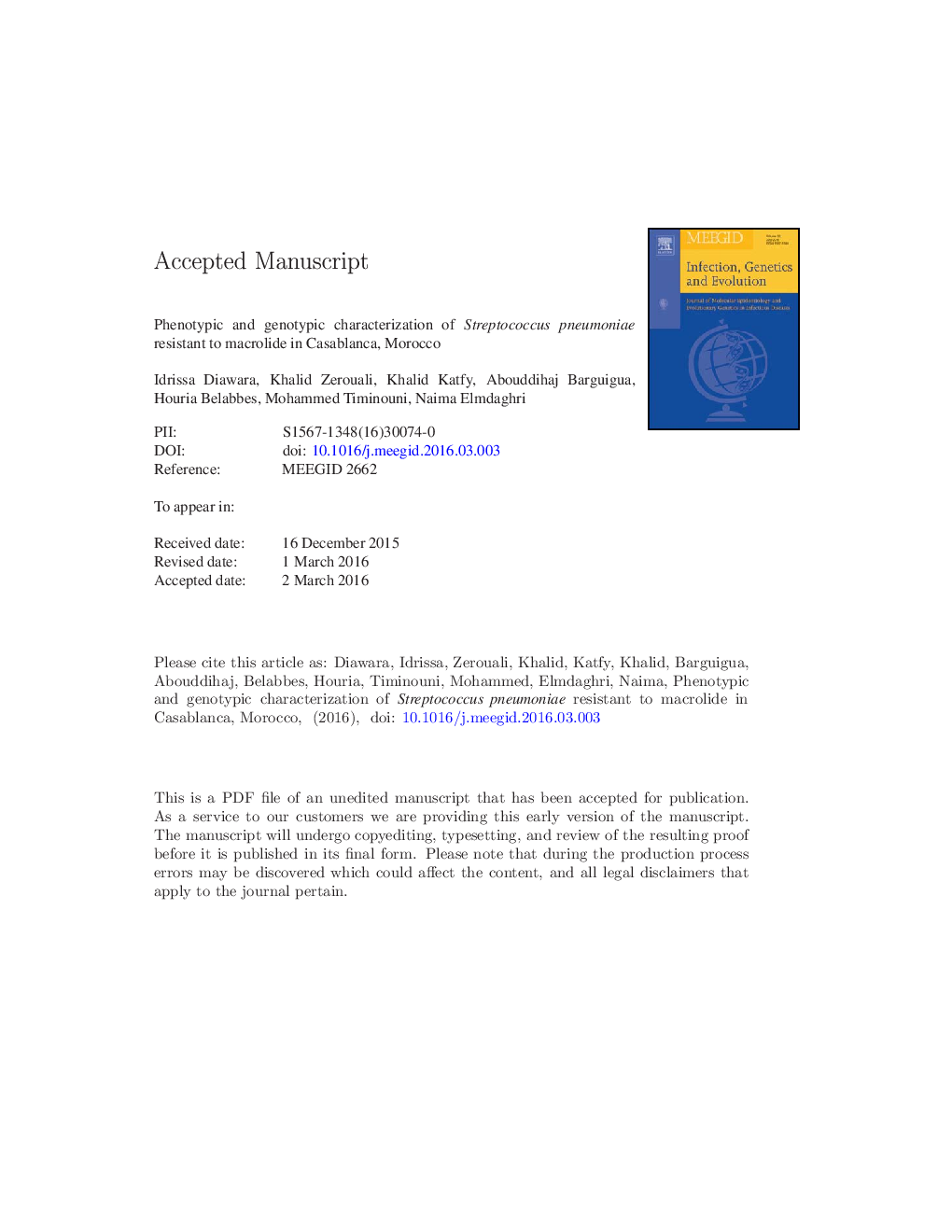 Phenotypic and genotypic characterization of Streptococcus pneumoniae resistant to macrolide in Casablanca, Morocco