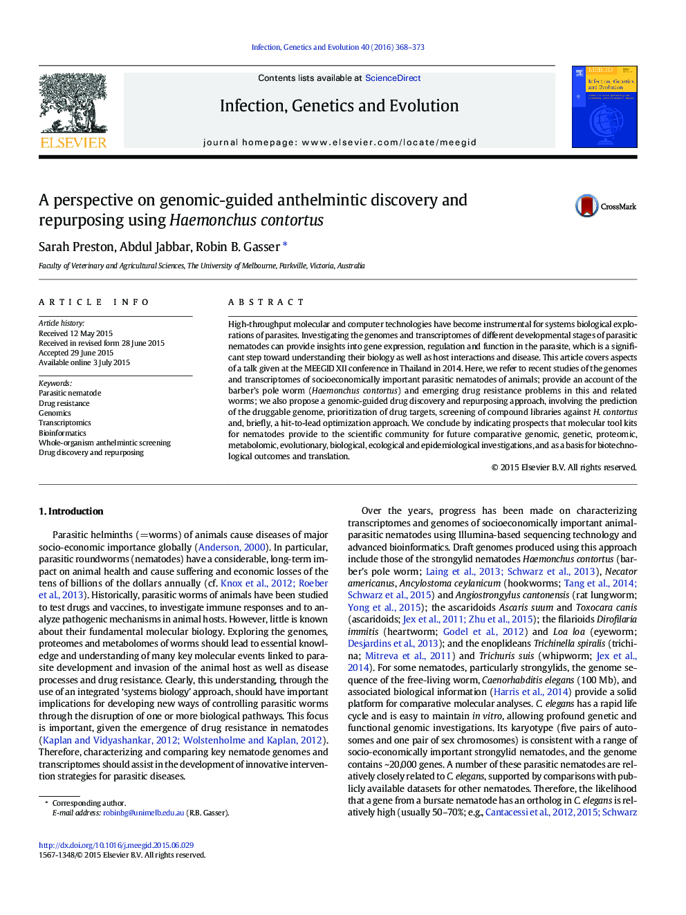 A perspective on genomic-guided anthelmintic discovery and repurposing using Haemonchus contortus