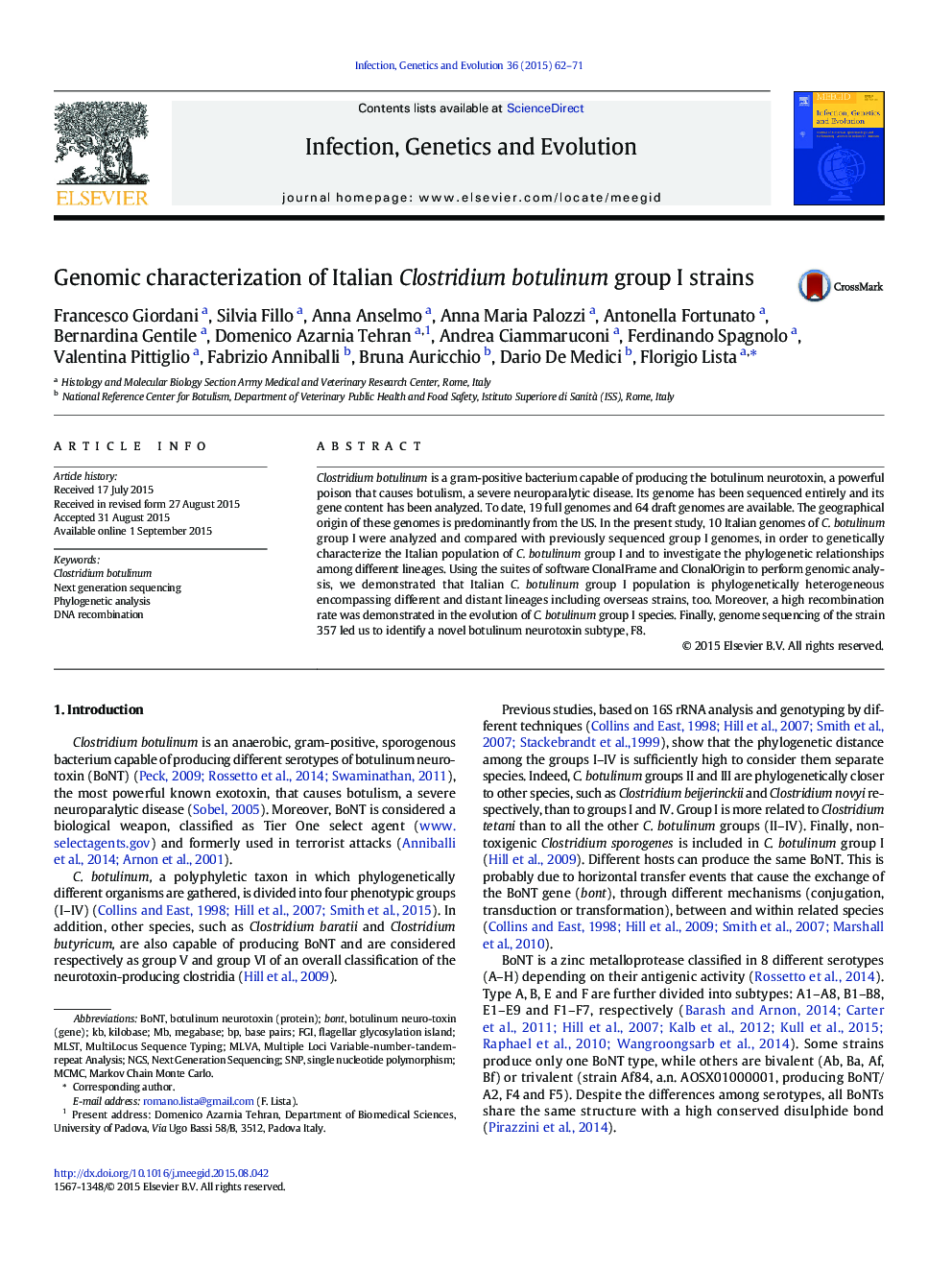 Genomic characterization of Italian Clostridium botulinum group I strains