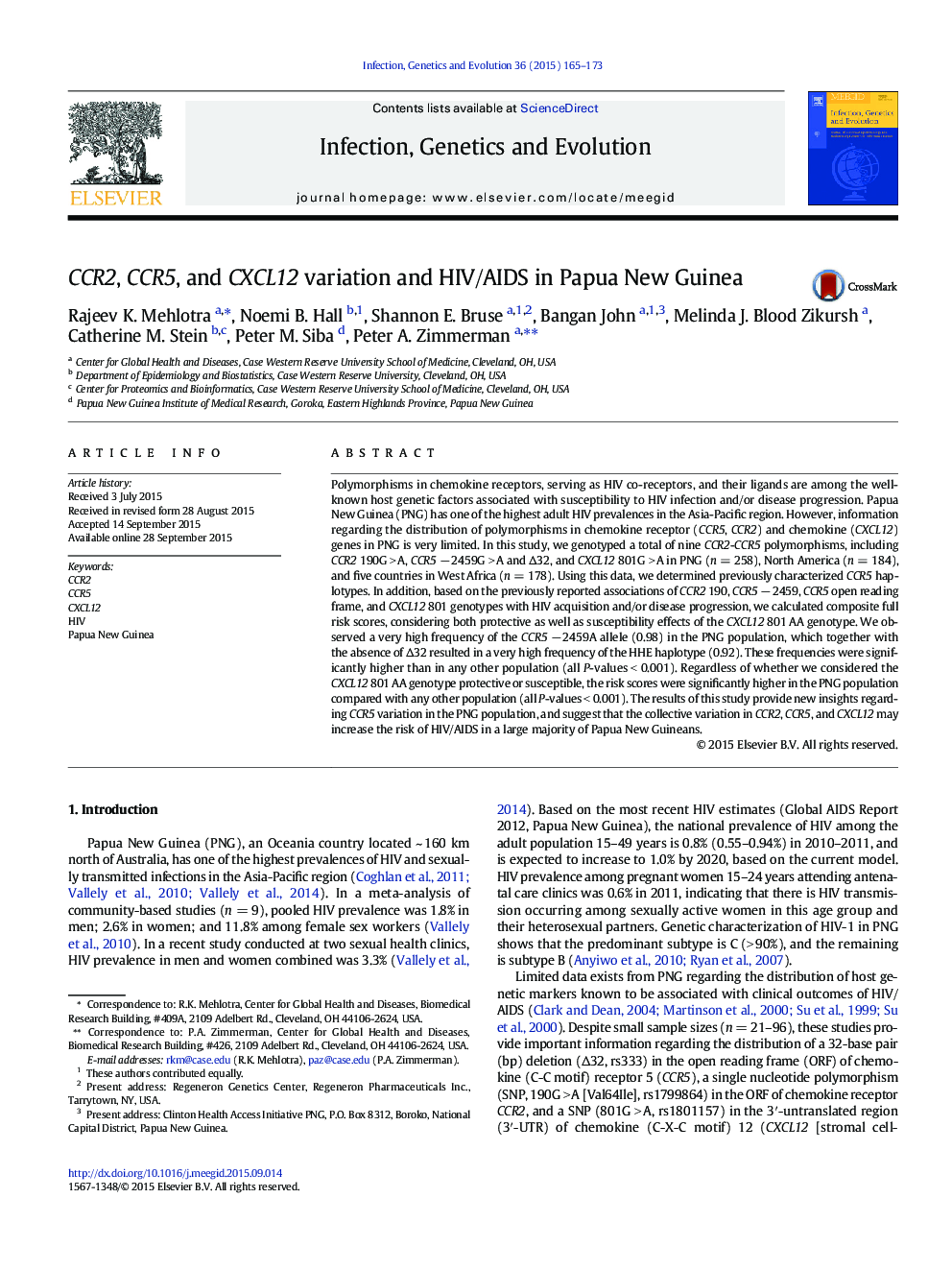 CCR2, CCR5, and CXCL12 variation and HIV/AIDS in Papua New Guinea