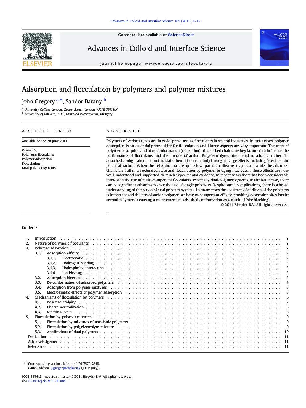 Adsorption and flocculation by polymers and polymer mixtures