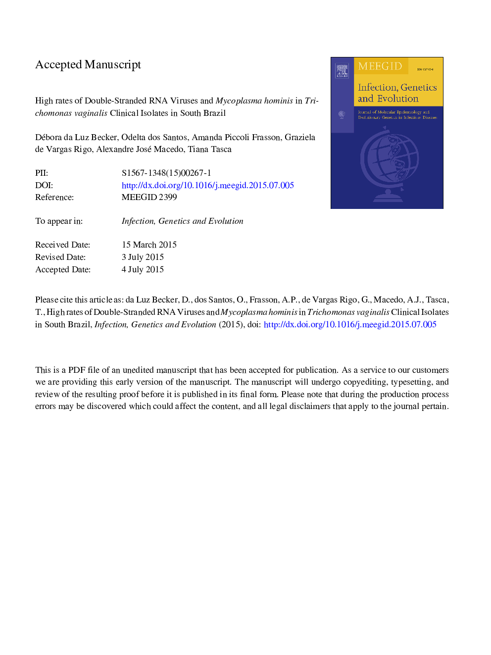 High rates of double-stranded RNA viruses and Mycoplasma hominis in Trichomonas vaginalis clinical isolates in South Brazil