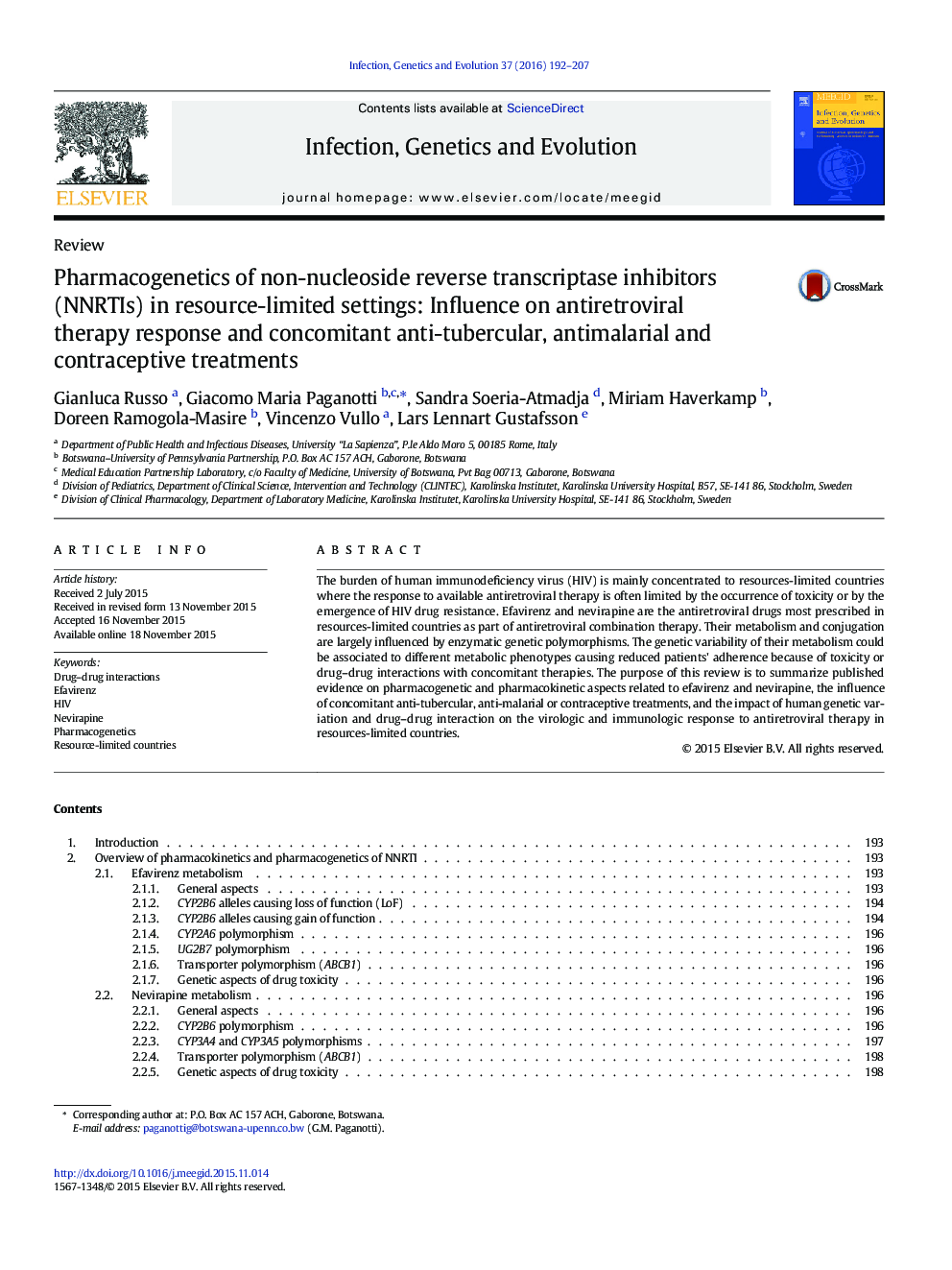 ReviewPharmacogenetics of non-nucleoside reverse transcriptase inhibitors (NNRTIs) in resource-limited settings: Influence on antiretroviral therapy response and concomitant anti-tubercular, antimalarial and contraceptive treatments