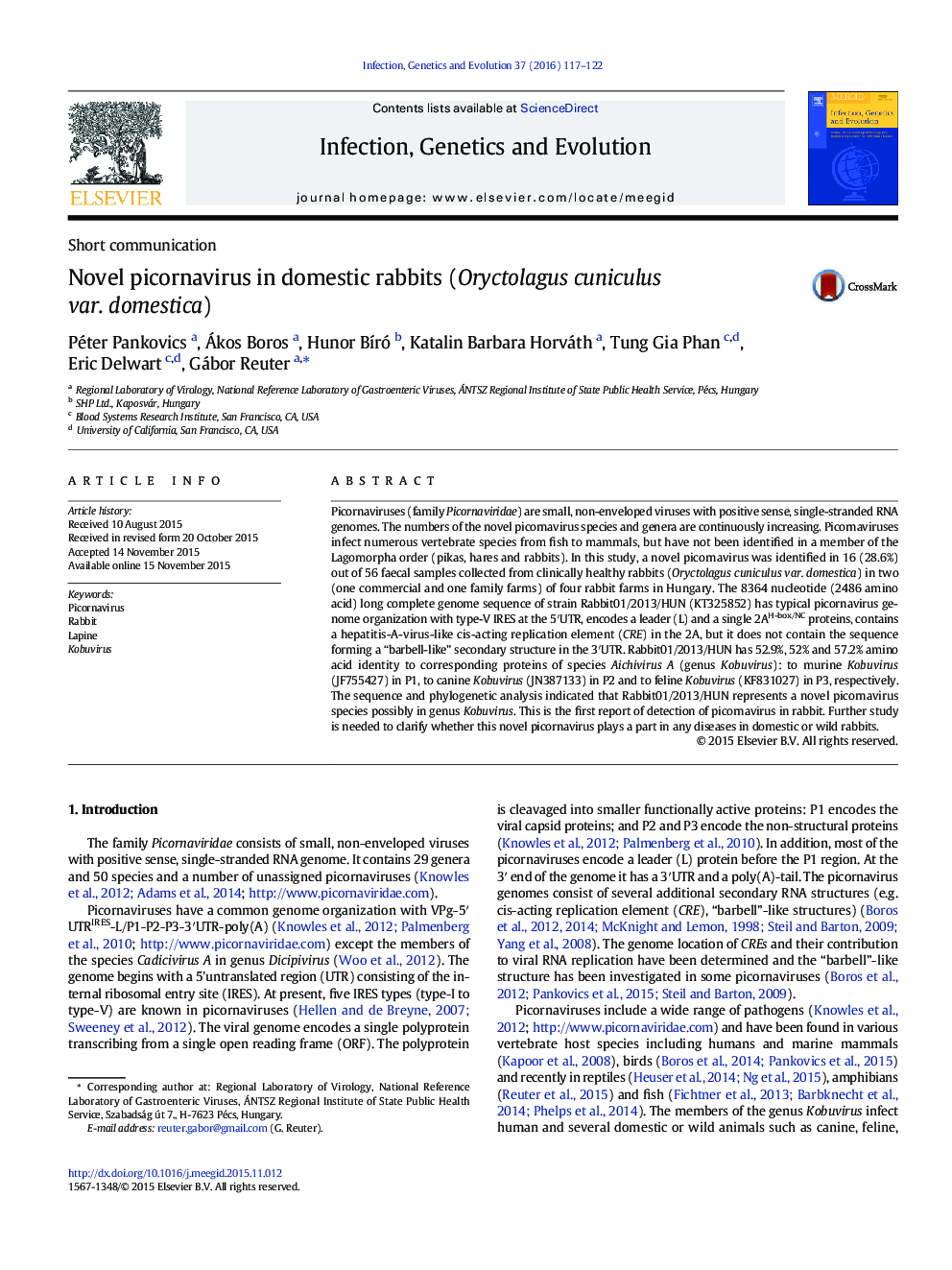 Novel picornavirus in domestic rabbits (Oryctolagus cuniculus var. domestica)