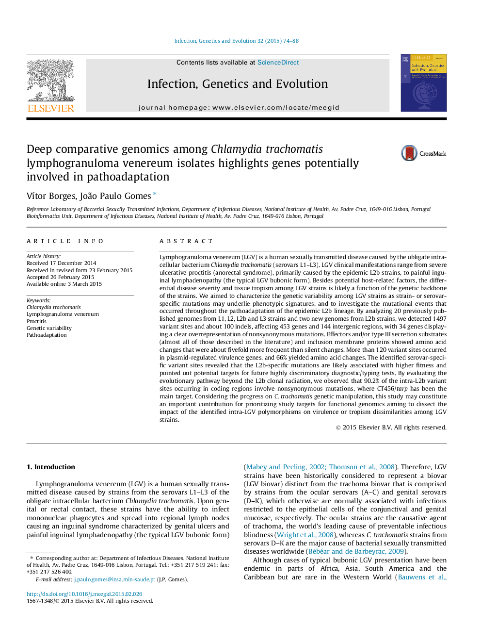 ژنومیک مقایسه ای عمیق در جدایه های لنفوژنرولولا عروق کلامیدیا تراکوماتیس، ژن هایی را که به طور بالقوه در مسیر پیوند 