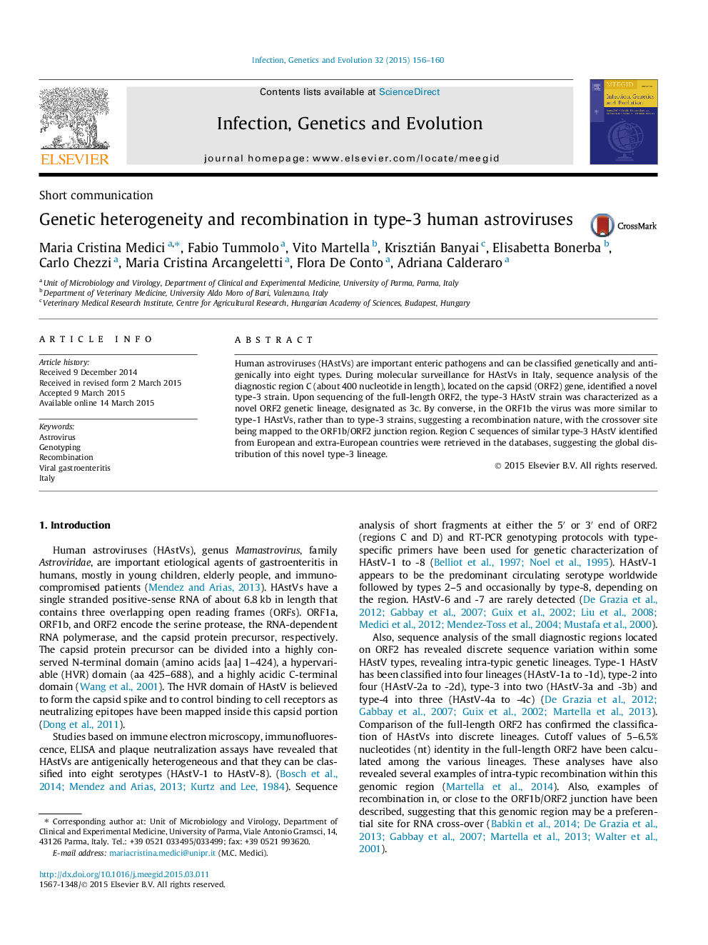 Short communicationGenetic heterogeneity and recombination in type-3 human astroviruses