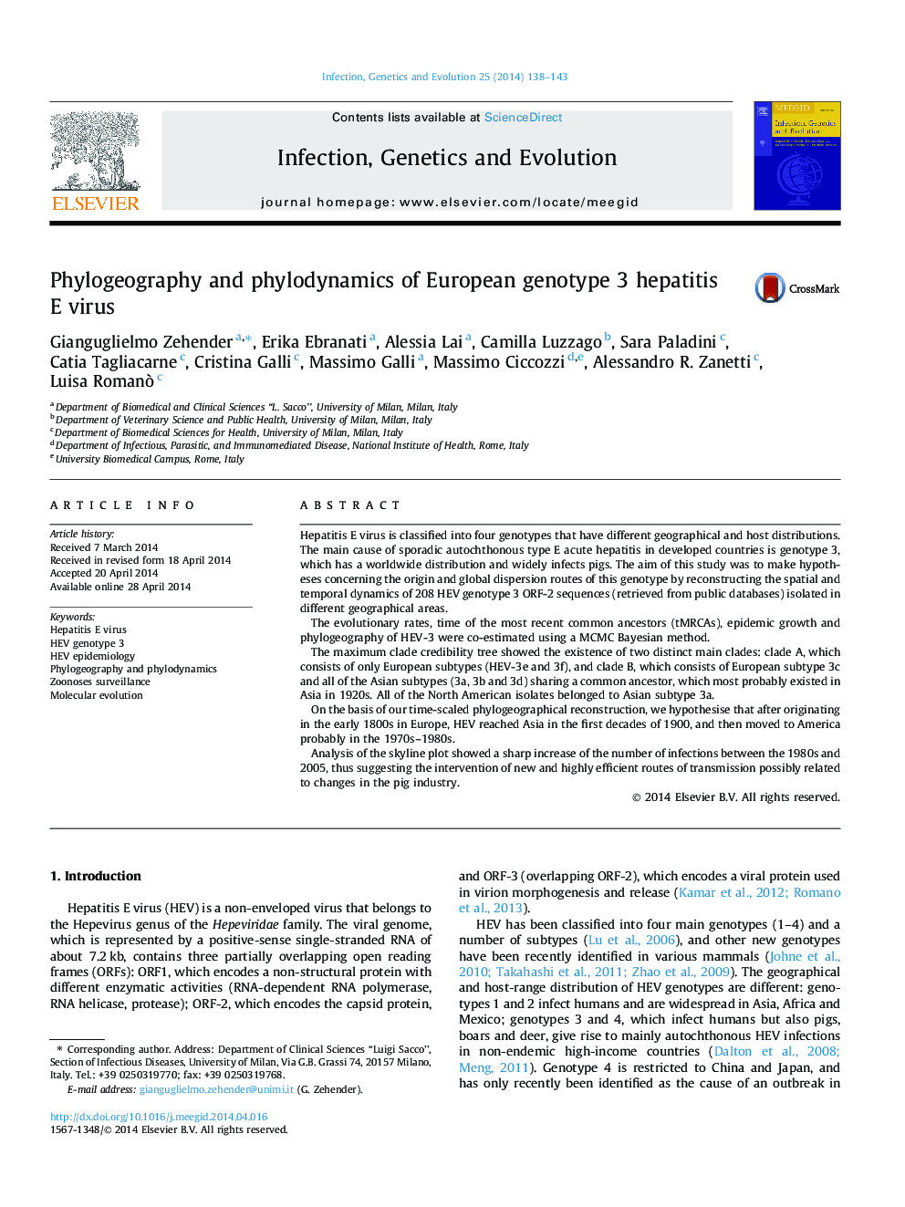 Phylogeography and phylodynamics of European genotype 3 hepatitis E virus