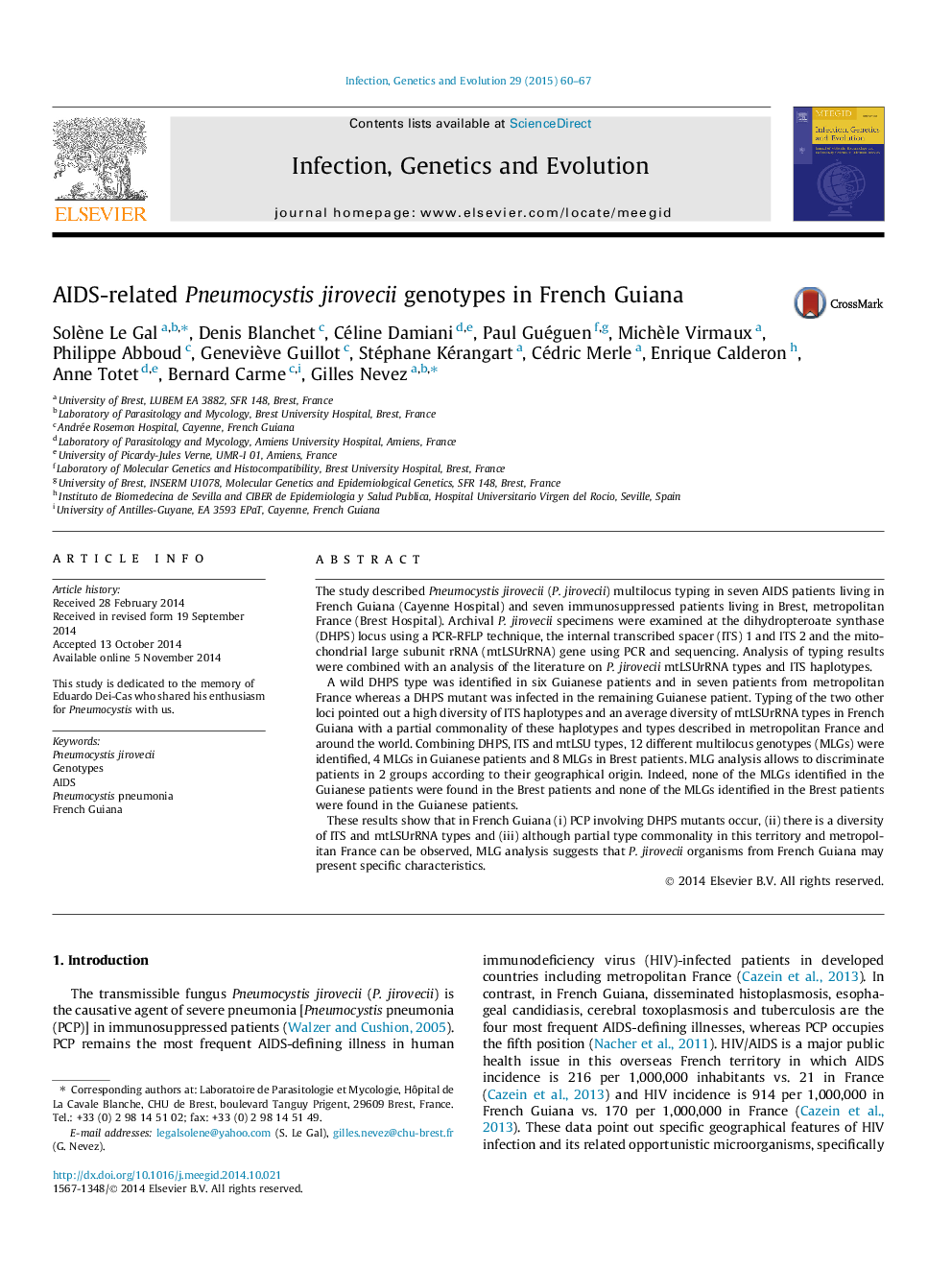 AIDS-related Pneumocystis jirovecii genotypes in French Guiana