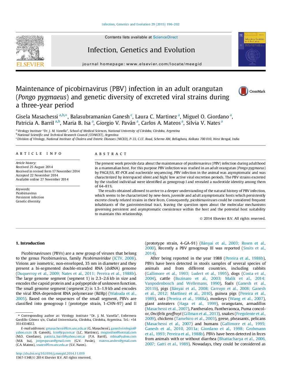 Maintenance of picobirnavirus (PBV) infection in an adult orangutan (Pongo pygmaeus) and genetic diversity of excreted viral strains during a three-year period