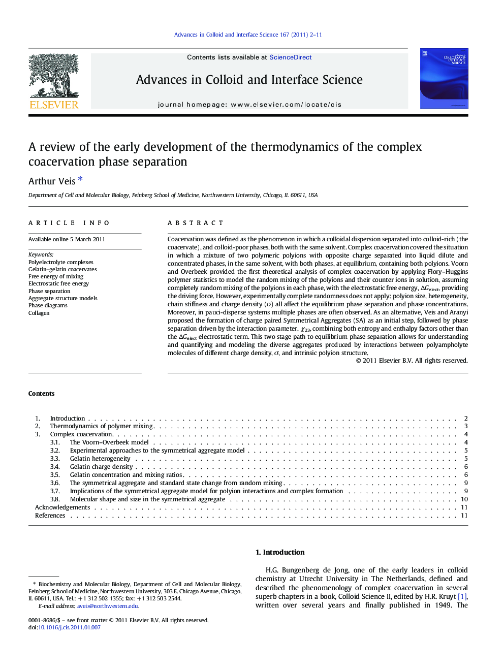 A review of the early development of the thermodynamics of the complex coacervation phase separation