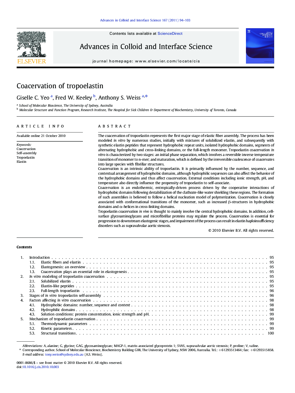 Coacervation of tropoelastin