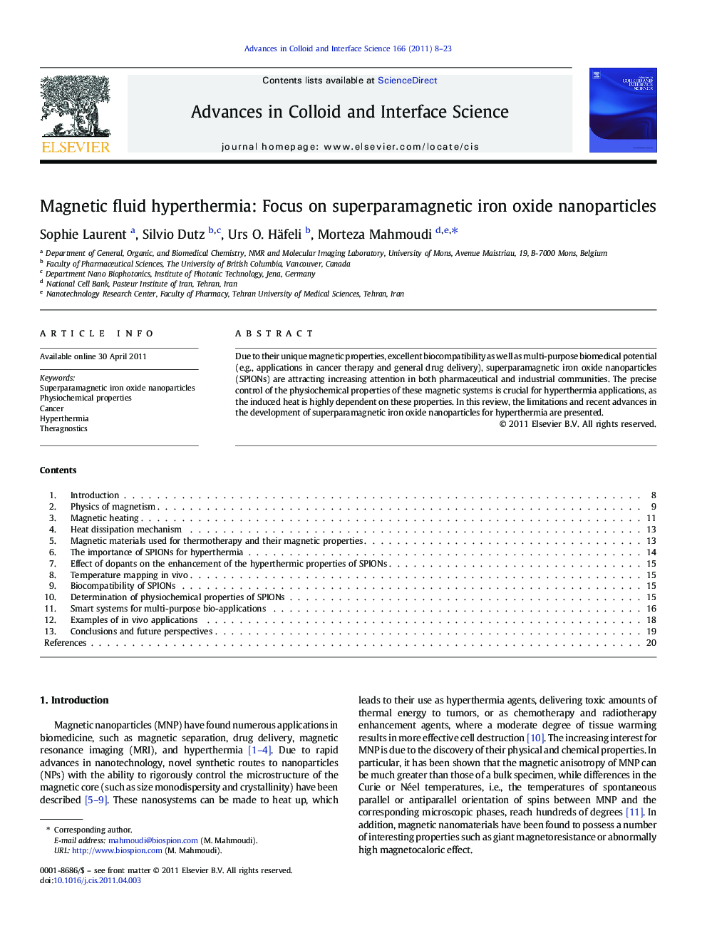 Magnetic fluid hyperthermia: Focus on superparamagnetic iron oxide nanoparticles