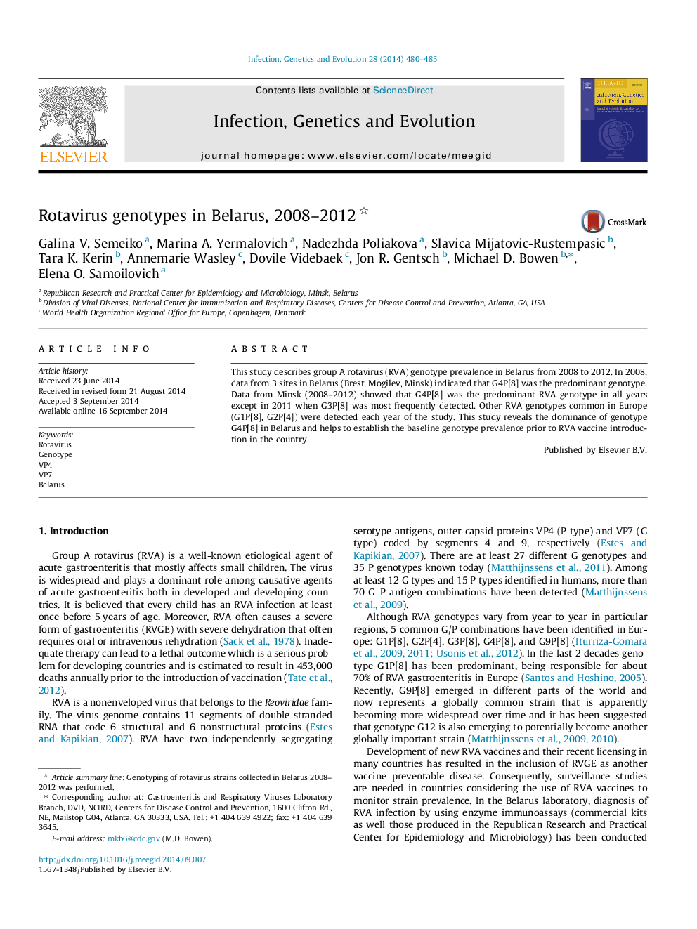 ژنوتیپ های روتا ویروس در بلاروس، 2008-2012 