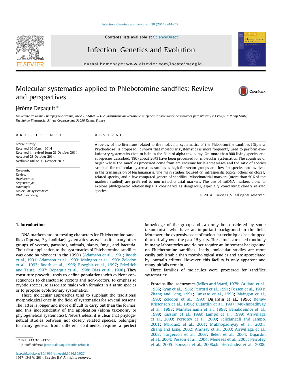 Molecular systematics applied to Phlebotomine sandflies: Review and perspectives