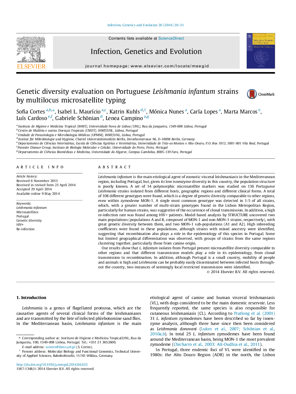 Genetic diversity evaluation on Portuguese Leishmania infantum strains by multilocus microsatellite typing