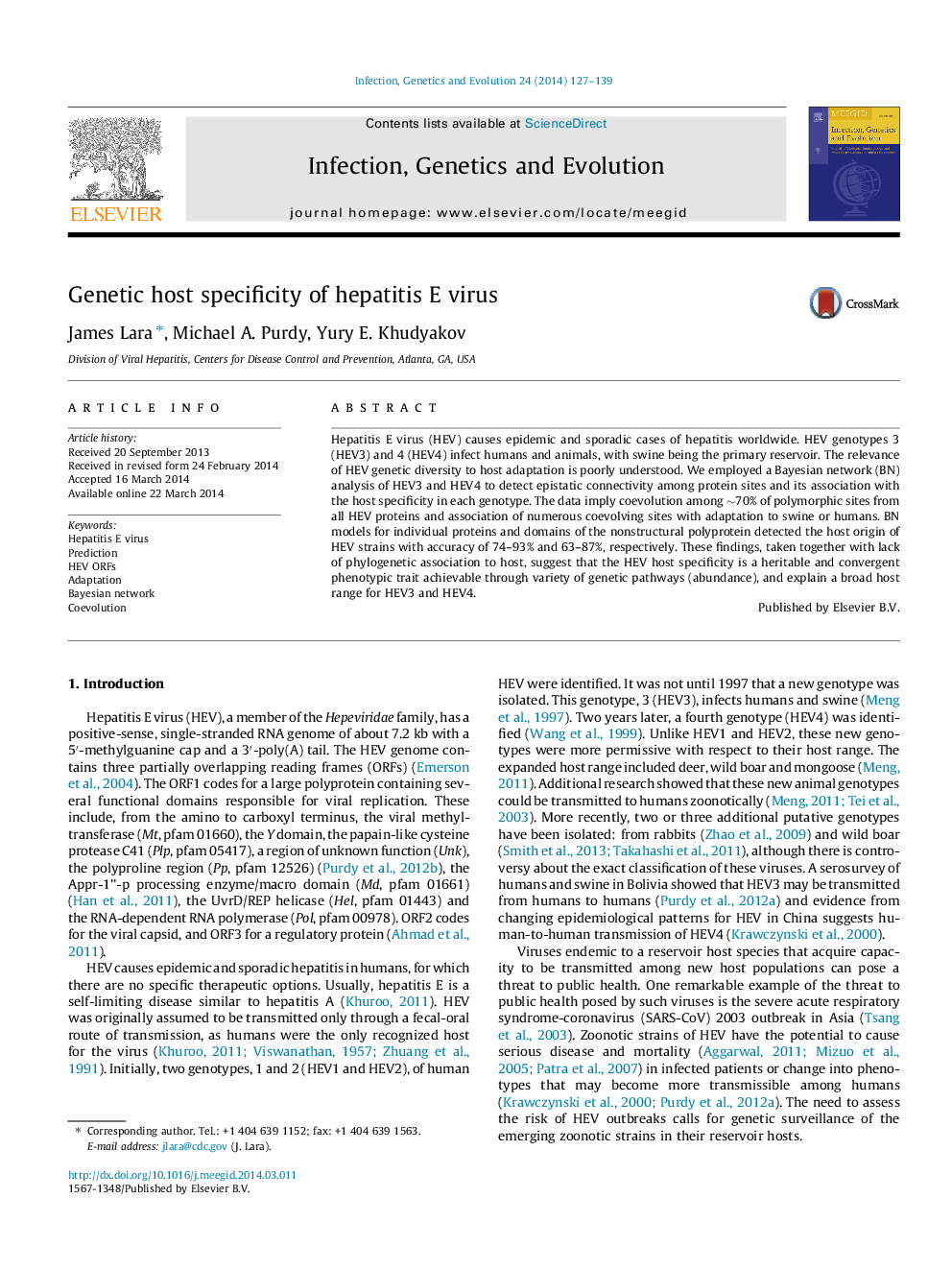 Genetic host specificity of hepatitis E virus