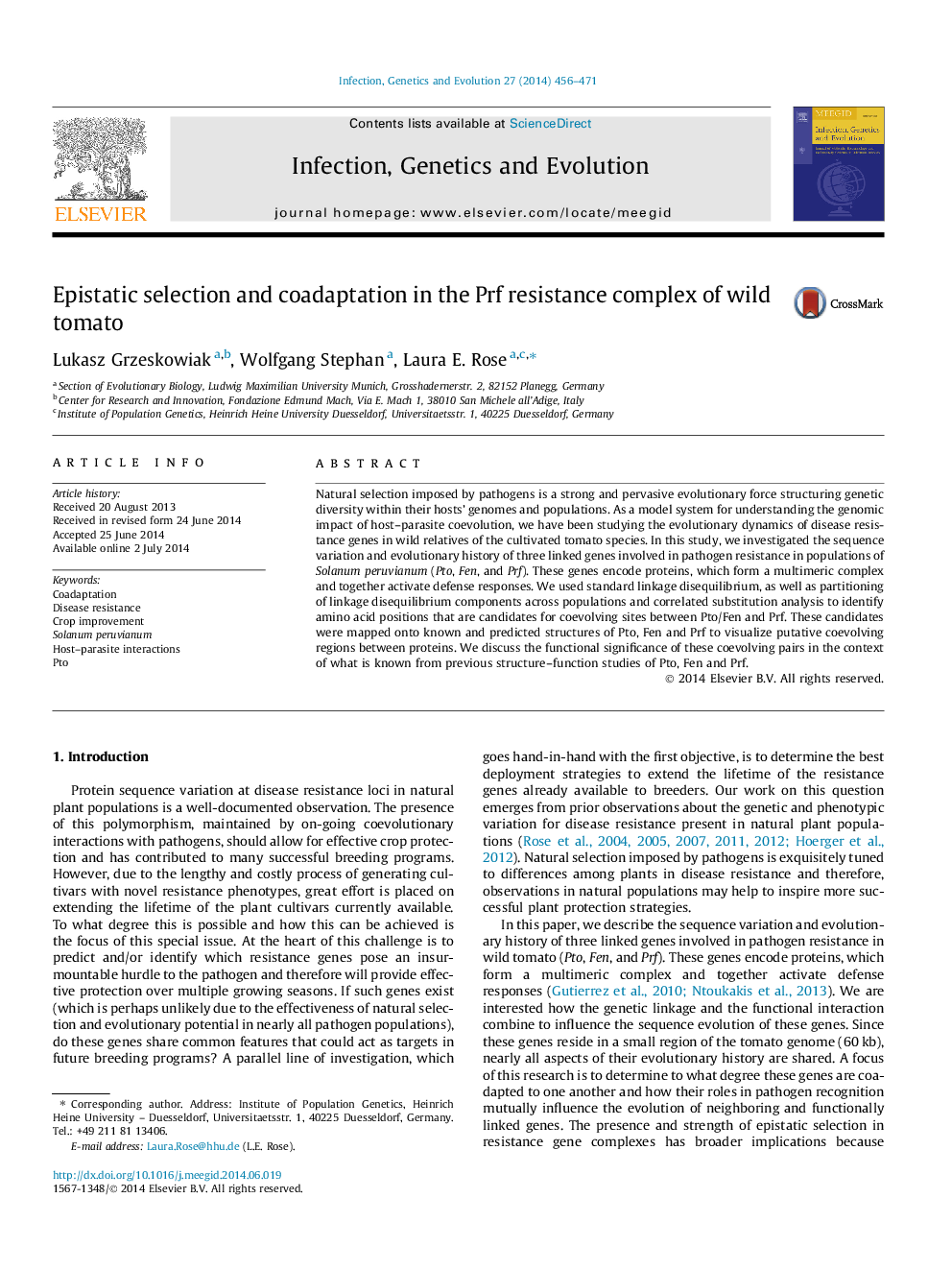 Epistatic selection and coadaptation in the Prf resistance complex of wild tomato