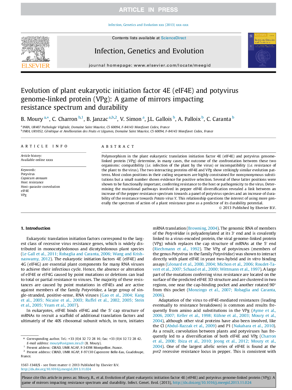 Evolution of plant eukaryotic initiation factor 4E (eIF4E) and potyvirus genome-linked protein (VPg): A game of mirrors impacting resistance spectrum and durability