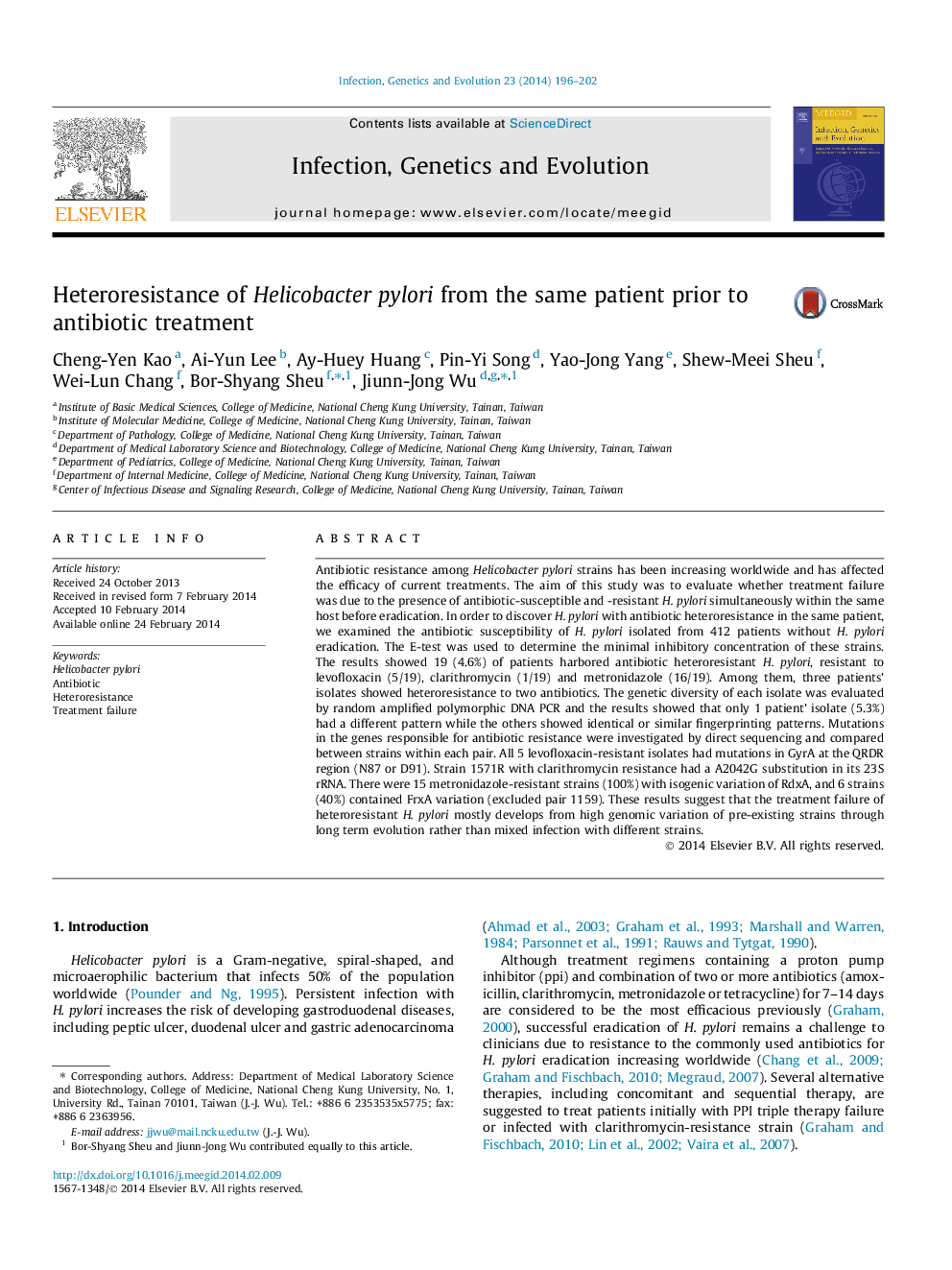 Heteroresistance of Helicobacter pylori from the same patient prior to antibiotic treatment